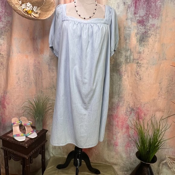 NEW 📌Old Navy You Wear IT So Well Plus Size Denim Cotton Dress Square Neckline - Picture 1 of 15